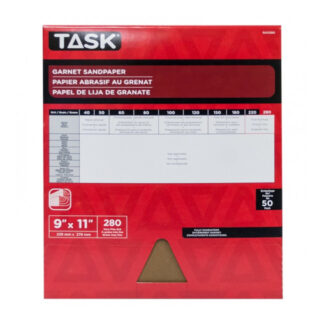 Task GA11280 11" x 9" 280 Grit Very Fine Garnet Abrasive Sandpaper, 50 Pack
