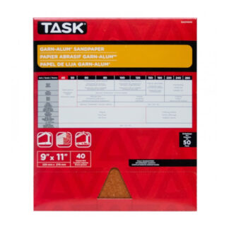 Task GAO14040 11" x 9" 40 Grit Coarse Garn-Alum Sandpaper, 50 Pack