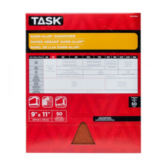 Task GAO14050 11" x 9" 50 Grit Coarse Garn-Alum Sandpaper, 50 Pack
