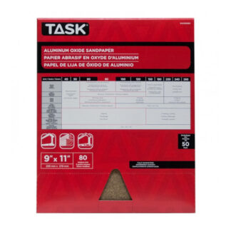 Task PAO15080 11" x 9" 80 Grit Medium Premium Sandpaper, 50 Pack