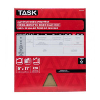 Task PAO15220 11" x 9" 220 Grit Very Fine Premium Sandpaper, 50 Pack