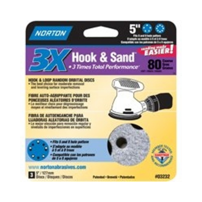 NORTON 03232 Sanding Disc, 5 in Dia, 11/16 in Arbor, Coated, P80 Grit, Coarse, Alumina Ceramic Abrasive, Spiral