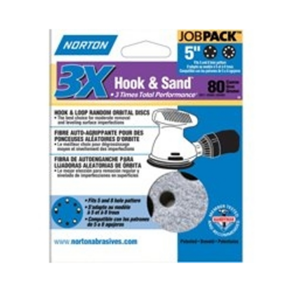 NORTON 04033 Sanding Disc, 5 in Dia, 11/16 in Arbor, Coated, P80 Grit, Coarse, Alumina Ceramic Abrasive, Spiral