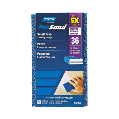 NORTON ProSand 82070 Sanding Sponge, 4-1/2 in L, 2-11/16 in W, 36 Grit, Extra Coarse, Aluminum Oxide Abrasive