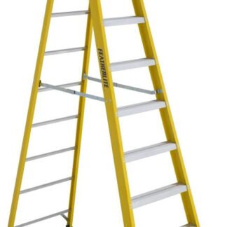 Featherlite 6910 10' Fiberglass Cross Step Ladder – Yellow
