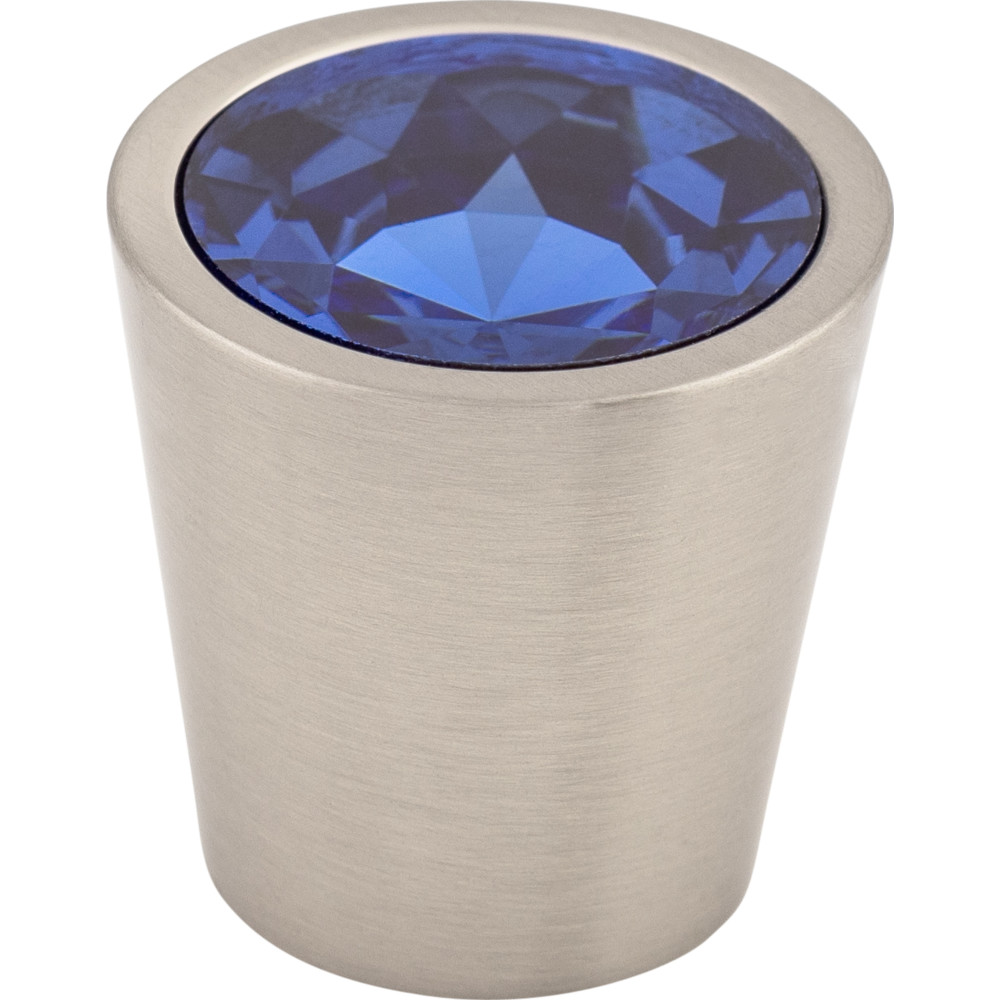 Top Knobs Crystal Blue Crystal Center Knob, Brushed Satin Nickel