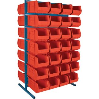 Kleton 36" x 24" x 61" Double-Sided Stationary Bin Rack, 56 Bins, Red