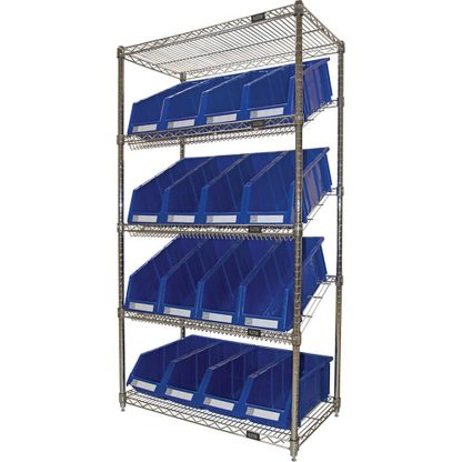 Kleton 36" x 18" x 63" 5-Tier Slanted Wire Shelf with Bins