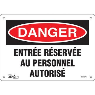 Zenith Safety Products SGM276 "Entrée Réservée Au Personnel Autorisé" Sign