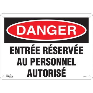 Zenith Safety Products SGM279 "Entrée Réservée Au Personnel Autorisé" Sign
