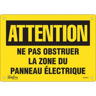 Zenith Safety Products SGM403 "Zone du Panneau électrique" Sign