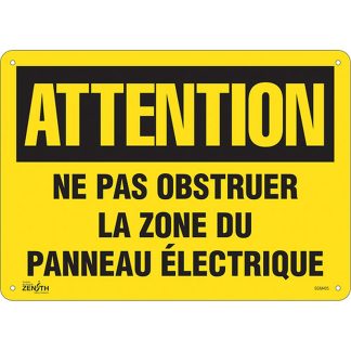 Zenith Safety Products SGM405 "Zone du Panneau électrique" Sign