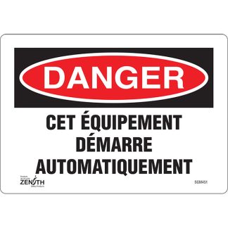 Zenith Safety Products SGM451 "équipement Démarre Automatiquement" Sign