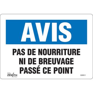 Zenith Safety Products SGM511 "Pas de Nourriture" Sign