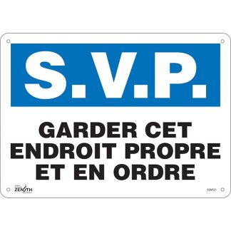 Zenith Safety Products SGM521 "Garder cet Endroit Propre" Sign
