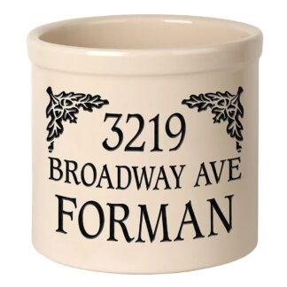Whitehall Personalized Top Corner Oak Leaf 2 Gallon Stoneware Crock