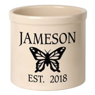 Whitehall Personalized Top Center Butterfly 2 Gallon Stoneware Crock