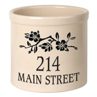 Whitehall Personalized Top Center Dogwood Branch 2 Gallon Stoneware Crock