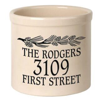Whitehall Personalized Top Center Pinecone 2 Gallon Stoneware Crock