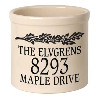Whitehall Personalized Top Center Oak Leaf 2 Gallon Stoneware Crock