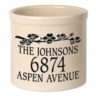Whitehall Personalized Top Center Dogwood 2 Gallon Stoneware Crock