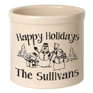 Whitehall Personalized Middle Center Snowman Family 2 Gallon Stoneware Crock