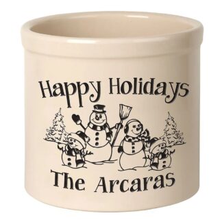 Whitehall Personalized Middle Center Snowman Family Two Child 2 Gallon Stoneware Crock