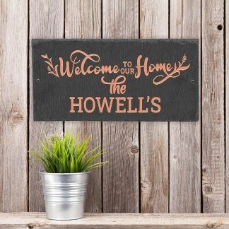 Whitehall Welcome to our Home 1-Line Personalized Etched Wall Slate Sign