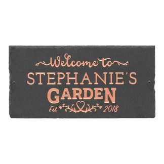 Whitehall Garden Welcome 2-Line Personalized Etched Wall Slate Sign