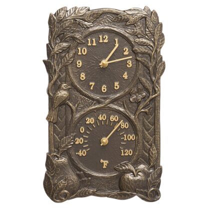 Fruit Bird Indoor Outdoor Wall Clock & Thermometer - French Bronze