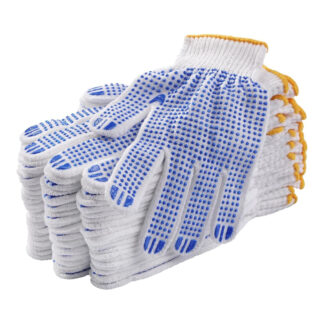 Canada Fastening 103001/L Large Cotton Dotted Gloves, 12 Pack - White & Blue