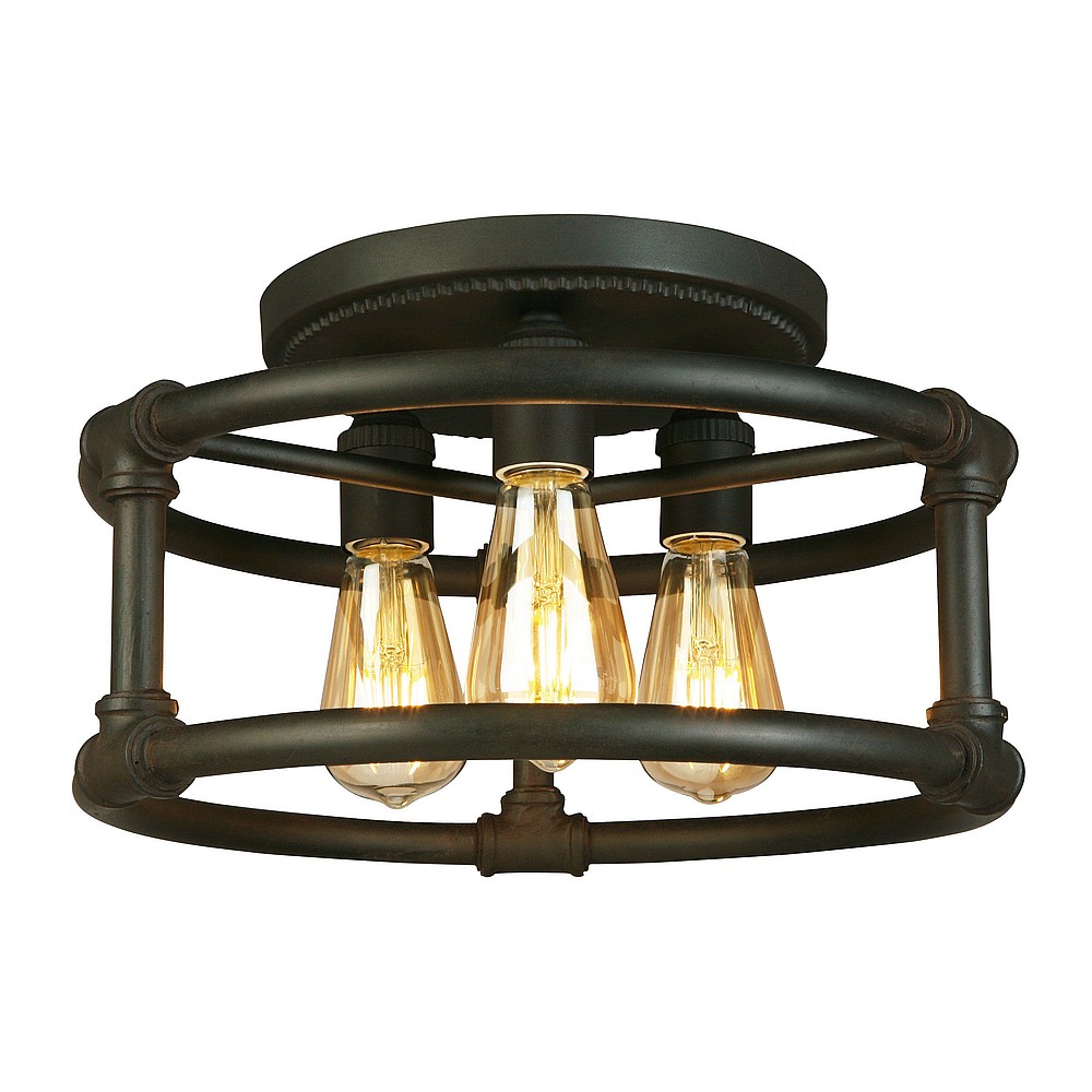 Eglo 202849A Wymer 3 Light 15" Semi Flush Mount Ceiling Light, Matte Bronze