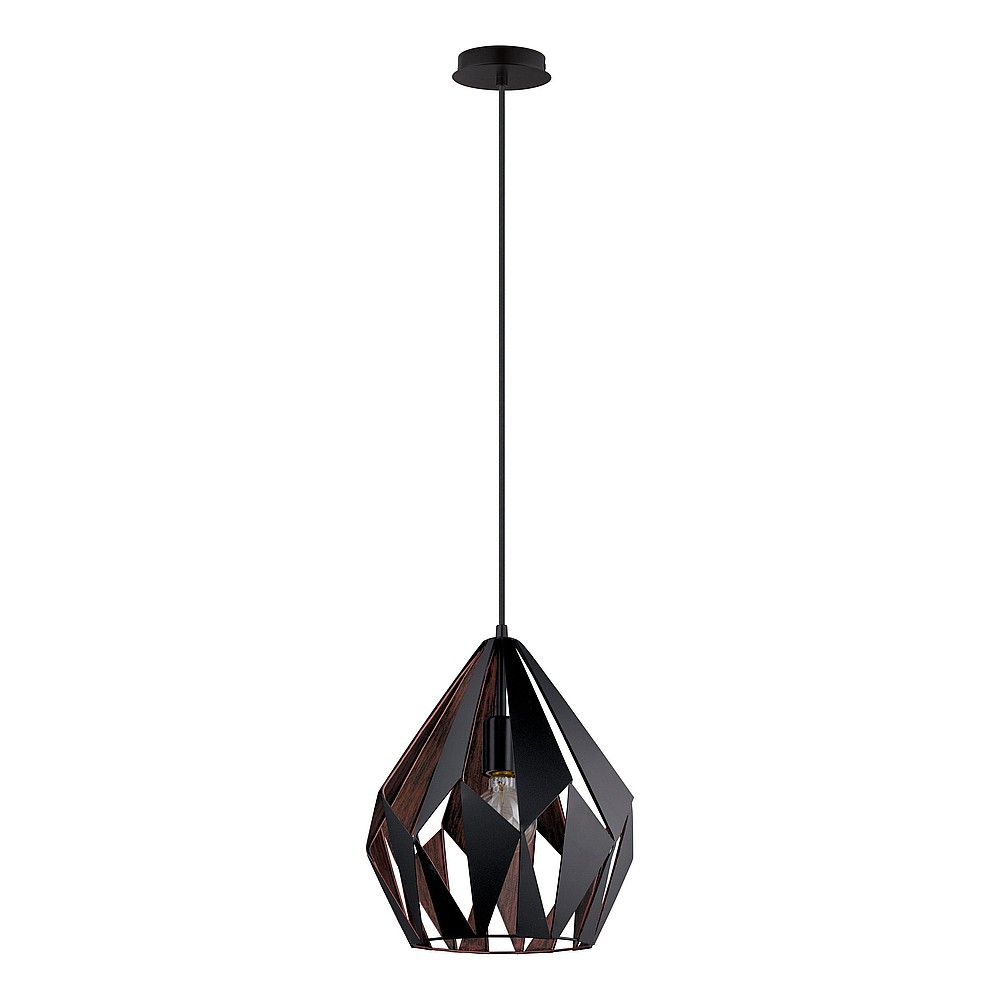Eglo 49254A Carlton 1 Light 12" Pendant Ceiling Light, Matte Black and Copper