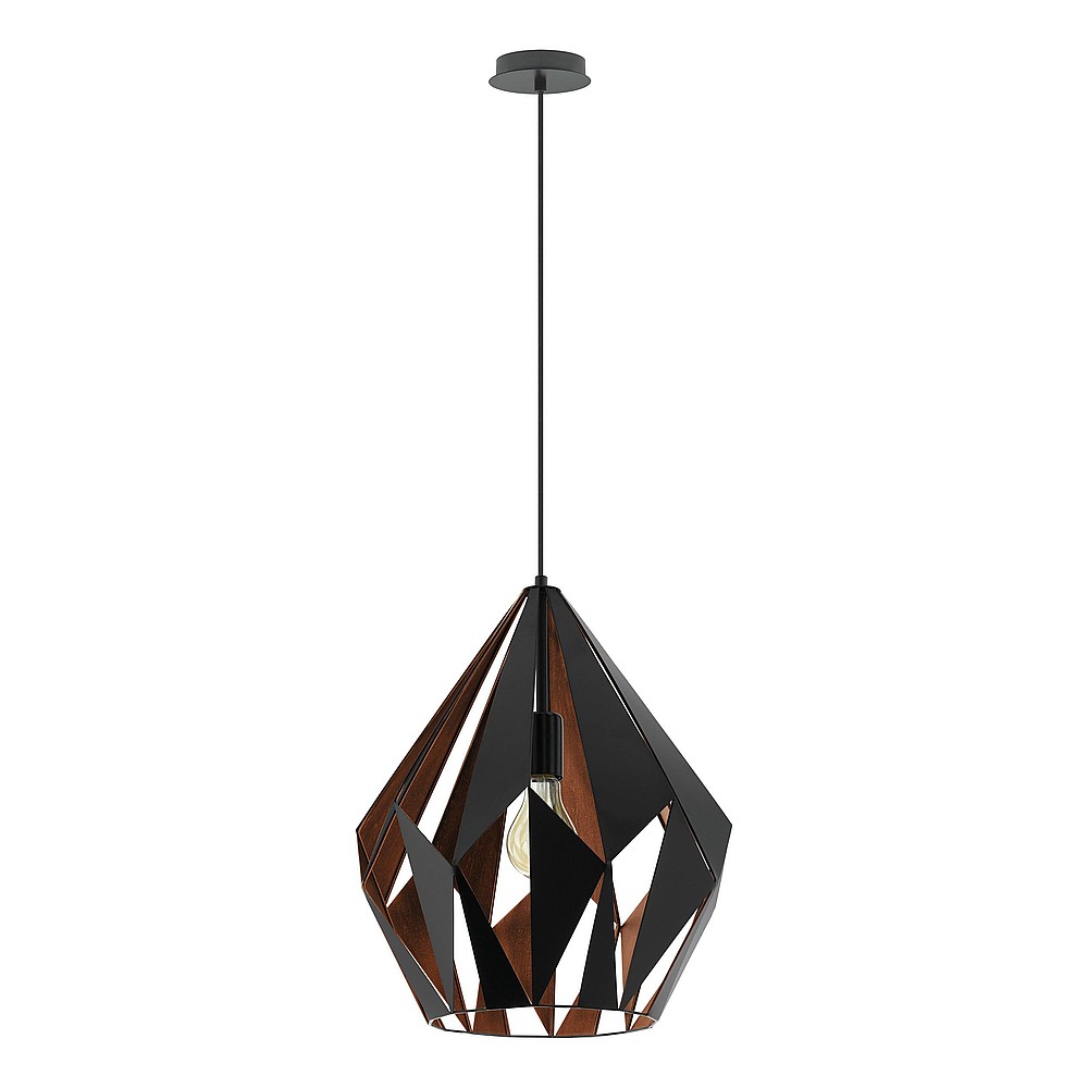 Eglo 49878A Carlton 1 Light 15" Pendant Ceiling Light, Matte Black and Copper