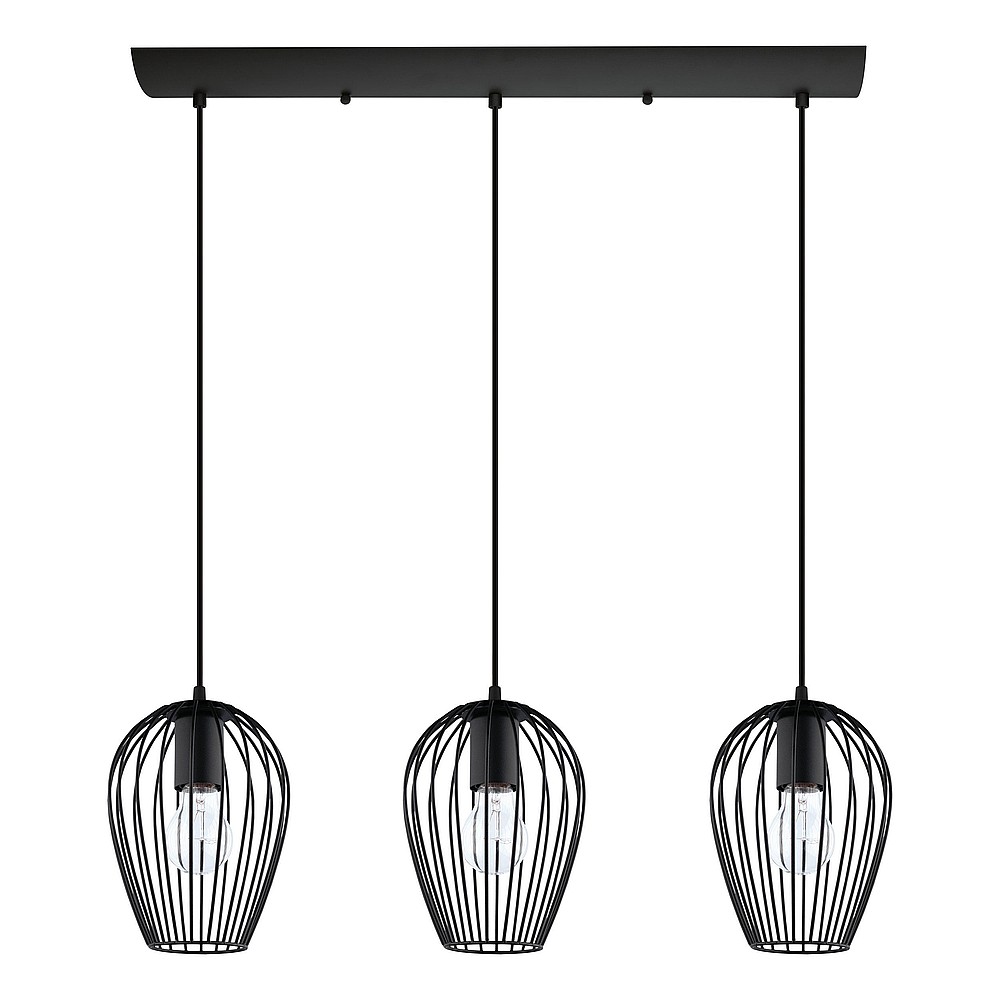 Eglo 49478A Newtown 3 Light 6.3" Pendant Ceiling Light, Matte Black
