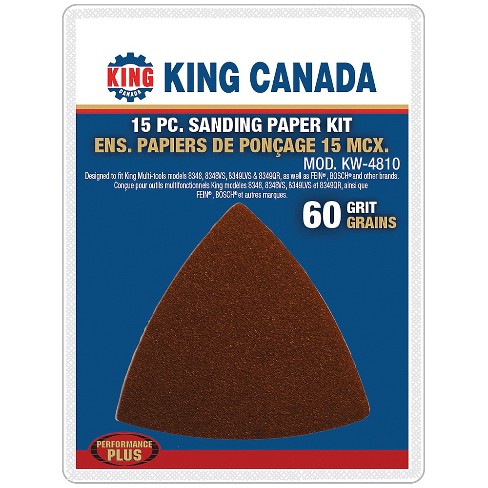 King Canada KW-4810 60 Grit Sanding Paper Kit, 15 Pieces