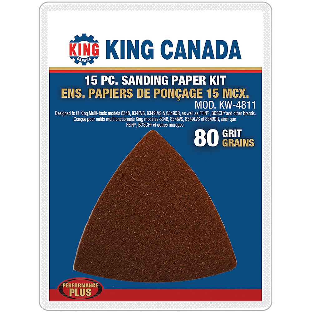 King Canada KW-4811 80 Grit Sanding Paper Kit, 15 Pieces