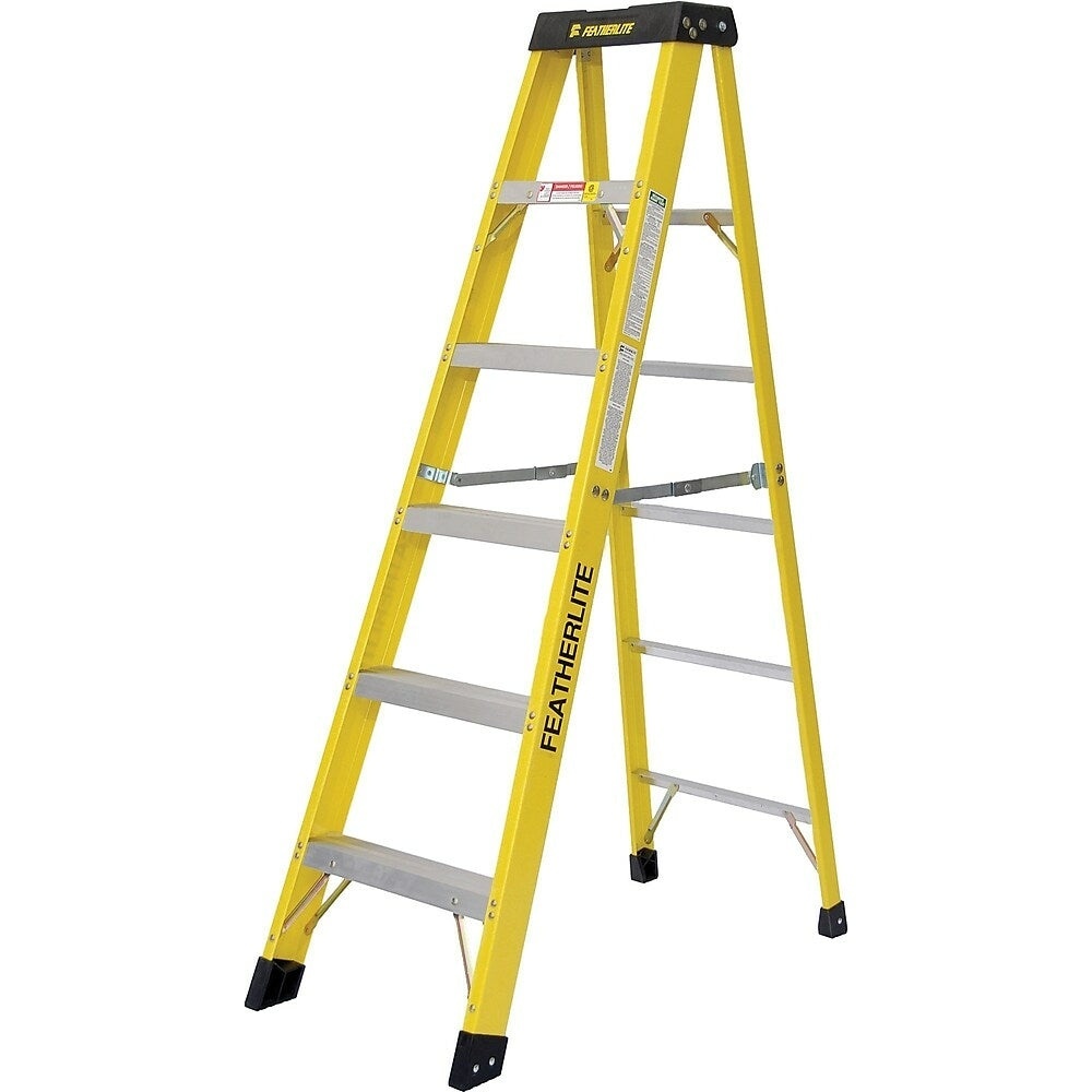 Featherlite 6904 4' Fiberglass Cross Step Ladder – Yellow