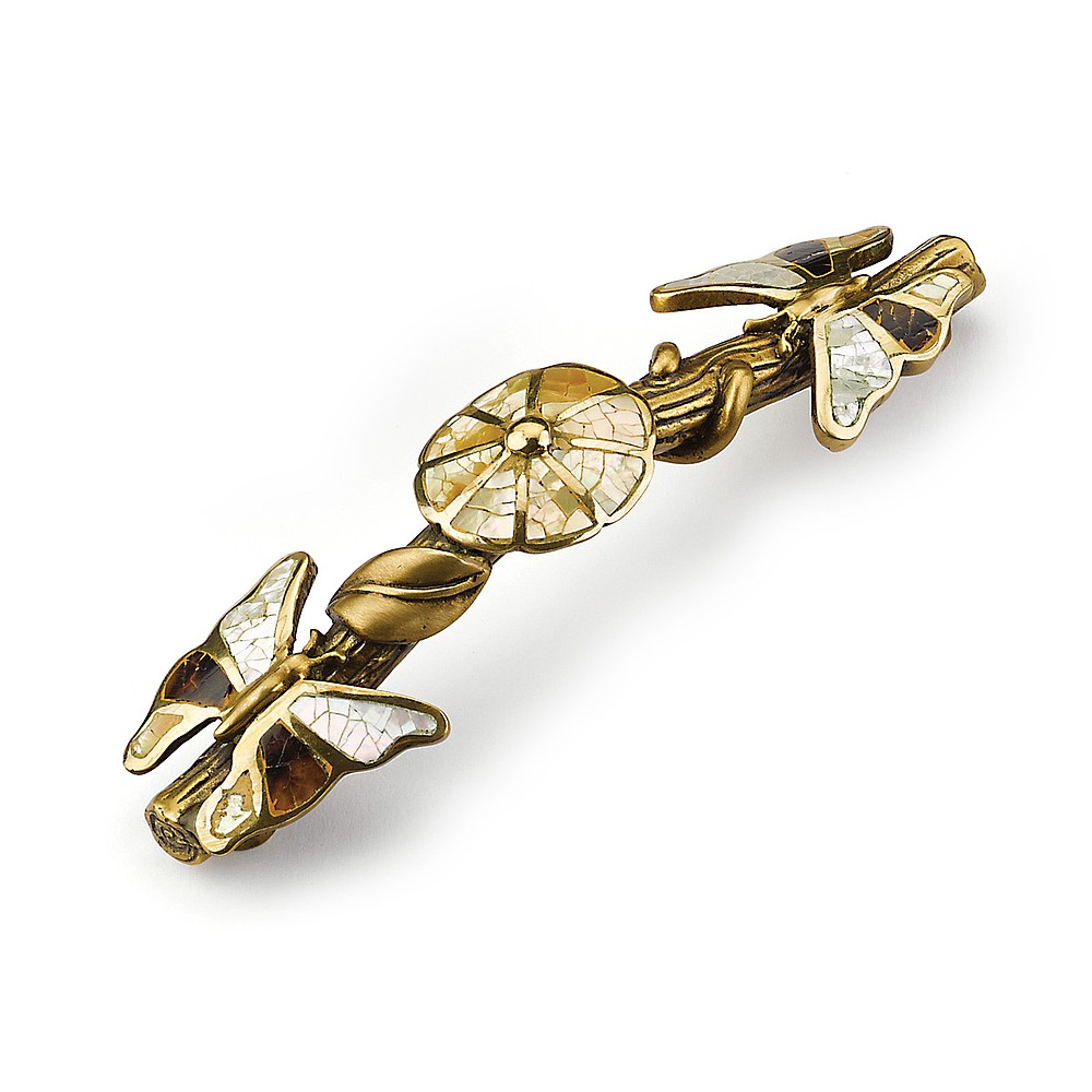 Schaub 954P-AB 3-3/4" Symphony Inlays Heirloom Treasures Cabinet Pull - Antique Brass