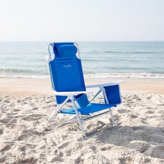 Caribbean Joe CJ-7750 Deluxe Beach Chair, 24-1/2 in W, 19 in D, 32 in H, Aluminum Frame, Polyester Seat