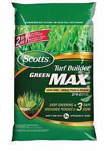 Scotts Turf Builder Series 30407 Green Max Lawn Food, 11.4 kg Bag, Granular, 27-0-2 N-P-K Ratio