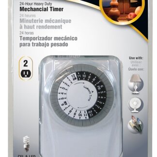 PowerZone TNI2423 Electromechanical Timer, 15 A, 125 V, 1875 W, 2-Outlet, 24 hrs Time Setting, White