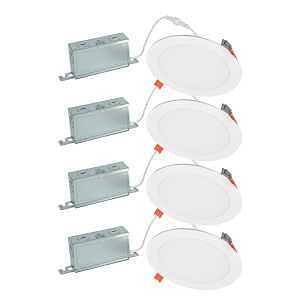 Halo HLB Lite Series HLBSL609FS5-4PK Canless Downlight, 10.8, 10.1, 11.3, 11.2, 10.8 W, 120 V, LED Lamp, Plastic, White