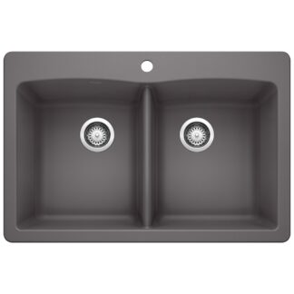 Blanco 401406 Diamond SILGRANIT 33" 50/50 Double Bowl Dual Mount Kitchen Sink - Cinder