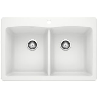 Blanco 400055 Diamond SILGRANIT 33" 50/50 Double Bowl Dual Mount Kitchen Sink - White