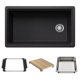 Blanco 403884 Inteos SILGRANIT 33" Single Bowl Reversible Undermount Workstation Kitchen Sink - Coal Black
