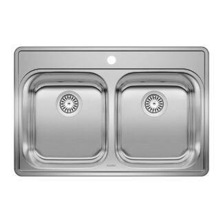 Blanco 400001 Essential 31" 50/50 Double Bowl Drop-In 1-Hole Kitchen Sink - Stainless Steel