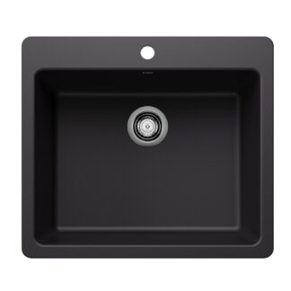 Blanco 403650 Liven SILGRANIT 25" Single Bowl Dual Mount Kitchen Sink - Coal Black