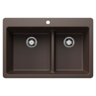 Blanco 403647 Liven SILGRANIT 33" 60/40 Double Bowl Dual Mount Kitchen Sink with Low Divide - Café