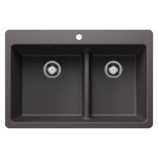 Blanco 403644 Liven SILGRANIT 33" 60/40 Double Bowl Dual Mount Kitchen Sink with Low Divide - Cinder
